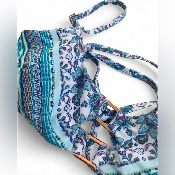 Nanette Lepore 6 Blue Swimsuit Bikini 2 Piece Bralette High Waisted Beach Summer - Picture 2 of 10